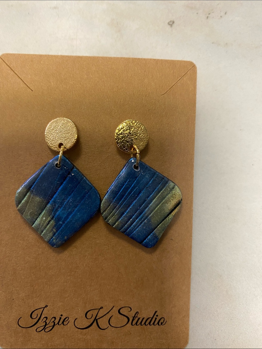 Blue and Gold Dangle Earrings
